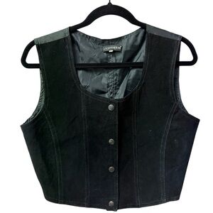 Axessorium Vintage Black Genuine Leather Suede Snap Button  Cropped Vest M/L
